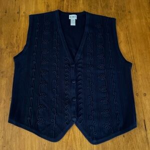 Vintage Koret Wool Blend Embroidered Navy Blue Sweater Vest